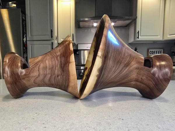 MEGA Phone Amplifier Stand (Horn version) - Estimated shipping 4-6 weeks - Black Walnut by Pretty Good Woodturner Hand Crafted Passive Amplification Phone Speaker Stand - Hand Made in USA MEGA Phone Amplifier Stand (Horn version) - Estimated shipping 4-6 weeks - Black Walnut by Pretty Good Woodturner Hand Crafted Passive Amplification Phone Speaker Stand - Hand Made in USA