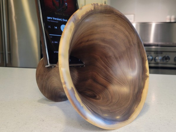 MEGA Phone Amplifier Stand (Horn version) - Estimated shipping 4-6 weeks - Black Walnut by Pretty Good Woodturner Hand Crafted Passive Amplification Phone Speaker Stand - Hand Made in USA MEGA Phone Amplifier Stand (Horn version) - Estimated shipping 4-6 weeks - Black Walnut by Pretty Good Woodturner Hand Crafted Passive Amplification Phone Speaker Stand - Hand Made in USA