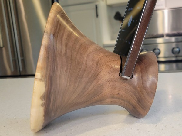 MEGA Phone Amplifier Stand (Horn version) - Estimated shipping 4-6 weeks - Black Walnut by Pretty Good Woodturner Hand Crafted Passive Amplification Phone Speaker Stand - Hand Made in USA MEGA Phone Amplifier Stand (Horn version) - Estimated shipping 4-6 weeks - Black Walnut by Pretty Good Woodturner Hand Crafted Passive Amplification Phone Speaker Stand - Hand Made in USA