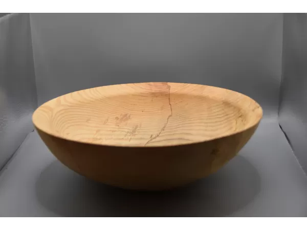 Light colored and spalted ash bowl with angled rim Light colored and spalted ash bowl with angled rim