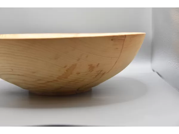 Light colored and spalted ash bowl with angled rim Light colored and spalted ash bowl with angled rim
