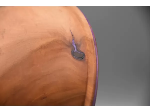 Handcrafted Cherry Wood Bowl with Purple Inlay & Natural Knot