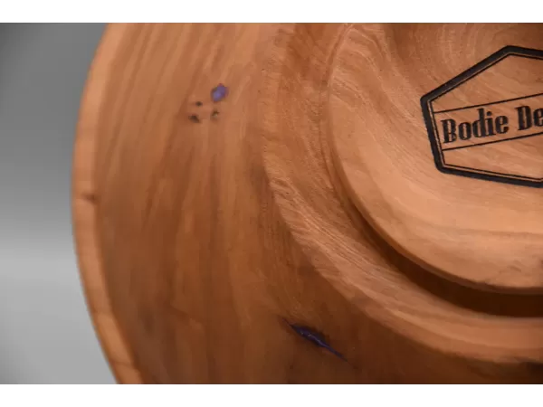 Handcrafted Cherry Wood Bowl with Purple Inlay & Natural Knot