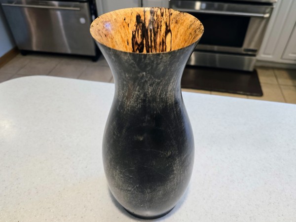 Ebonized Mystery Wood Vase signed by Artist - Handmade by Illinois Woodturner Shane Boland - 13" tall x 6" diameter - Tall Modern Vase