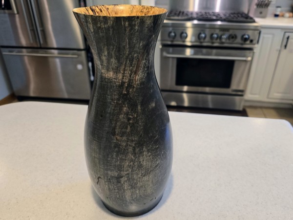 Ebonized Mystery Wood Vase signed by Artist - Handmade by Illinois Woodturner Shane Boland - 13" tall x 6" diameter - Tall Modern Vase
