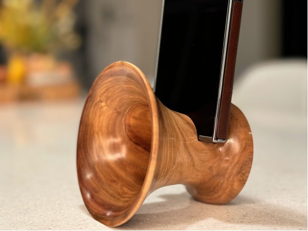 Mini Baby (Travel) Phone Amplifier Stand (Horn version) - Estimated shipping 4-6 weeks - Black Walnut by Pretty Good Woodturner Hand Crafted Passive Speaker Phone Amplifier Stand - Hand Made in USA Mini Baby (Travel) Phone Amplifier Stand (Horn version) - Estimated shipping 4-6 weeks - Black Walnut by Pretty Good Woodturner Hand Crafted Passive Speaker Phone Amplifier Stand - Hand Made in USA