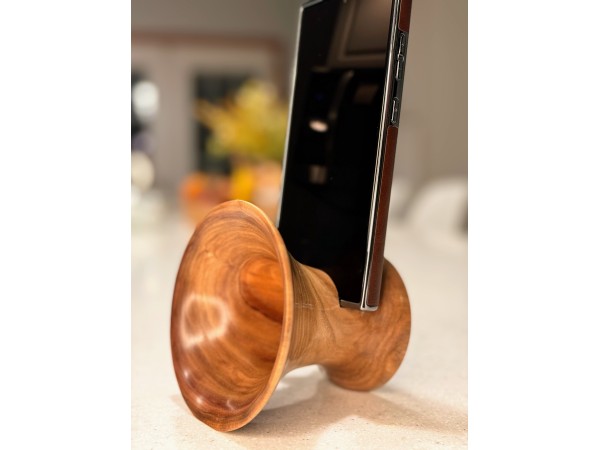 Mini Baby (Travel) Phone Amplifier Stand (Horn version) - Estimated shipping 4-6 weeks - Black Walnut by Pretty Good Woodturner Hand Crafted Passive Speaker Phone Amplifier Stand - Hand Made in USA Mini Baby (Travel) Phone Amplifier Stand (Horn version) - Estimated shipping 4-6 weeks - Black Walnut by Pretty Good Woodturner Hand Crafted Passive Speaker Phone Amplifier Stand - Hand Made in USA