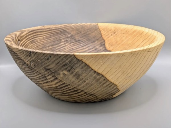 Two Tone Spalted Handmade Food Safe Ash Bowl with Natural Details