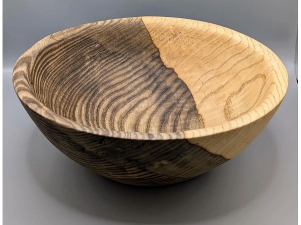Two Tone Spalted Handmade Food Safe Ash Bowl with Natural Details Two Tone Spalted Handmade Food Safe Ash Bowl with Natural Details