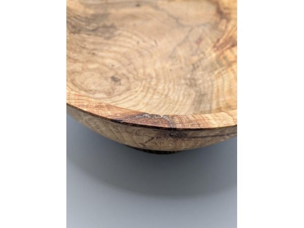 Spalted food safe ash bowl with natural coloration and detailing with pedestal base