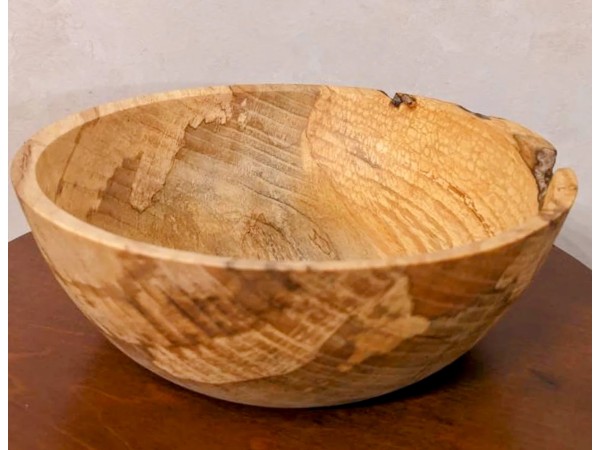 Hand made solid wood food safe Ash bowl with natural details.
