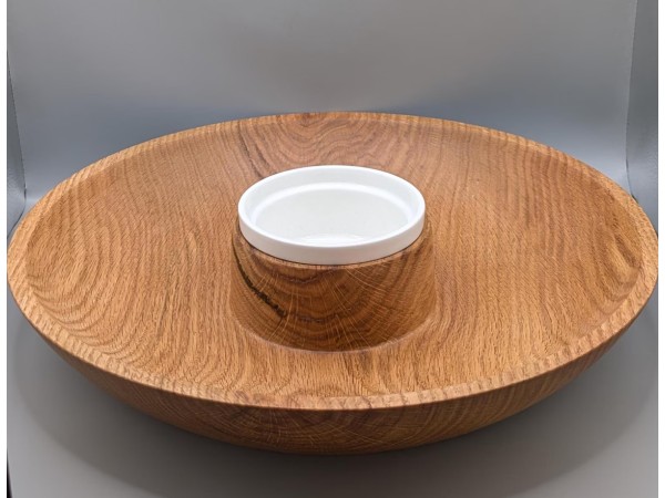 Solid red oak chip and dip set with removable ramekin