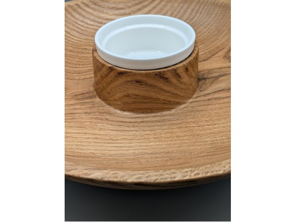 Solid red oak chip and dip set with removable ramekin Solid red oak chip and dip set with removable ramekin