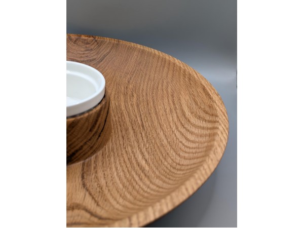 Solid red oak chip and dip set with removable ramekin Solid red oak chip and dip set with removable ramekin