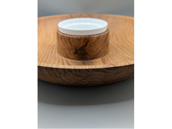 Solid red oak chip and dip set with removable ramekin