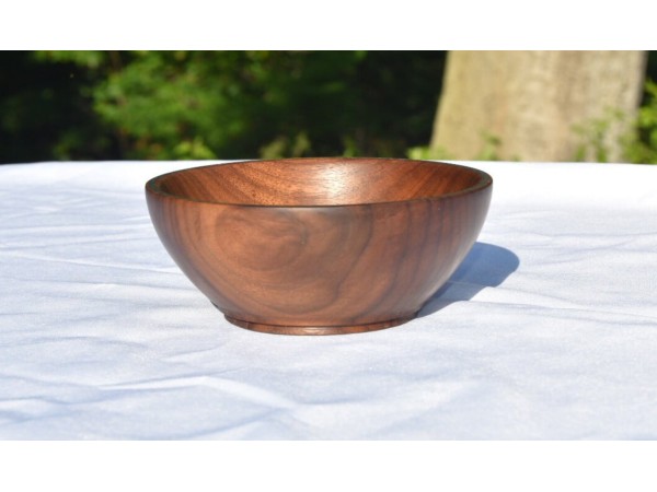 Handmade Walnut Snack Bowl With Teal Inlay Rim Handmade Walnut Snack Bowl With Teal Inlay Rim