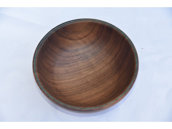 Handmade Walnut Snack Bowl With Teal Inlay Rim