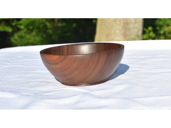 Handmade Walnut Snack Bowl With Teal Inlay Rim Handmade Walnut Snack Bowl With Teal Inlay Rim