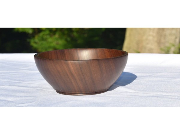 Handmade Walnut Snack Bowl With Teal Inlay Rim