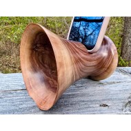 Phone Speaker Stand (Horn version) - Estimated shipping 8-12 weeks - Black Walnut by Pretty Good Woodturner Hand Crafted Passive Speaker Phone Amplifier Stand - Hand Made in USA